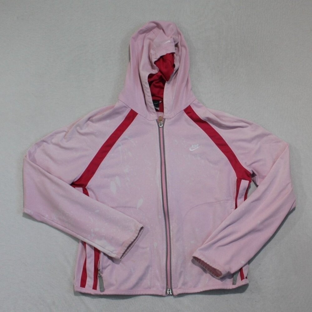 Nike Hoodie Women M Pink Good Full Zip Bleached Raglan Activewear